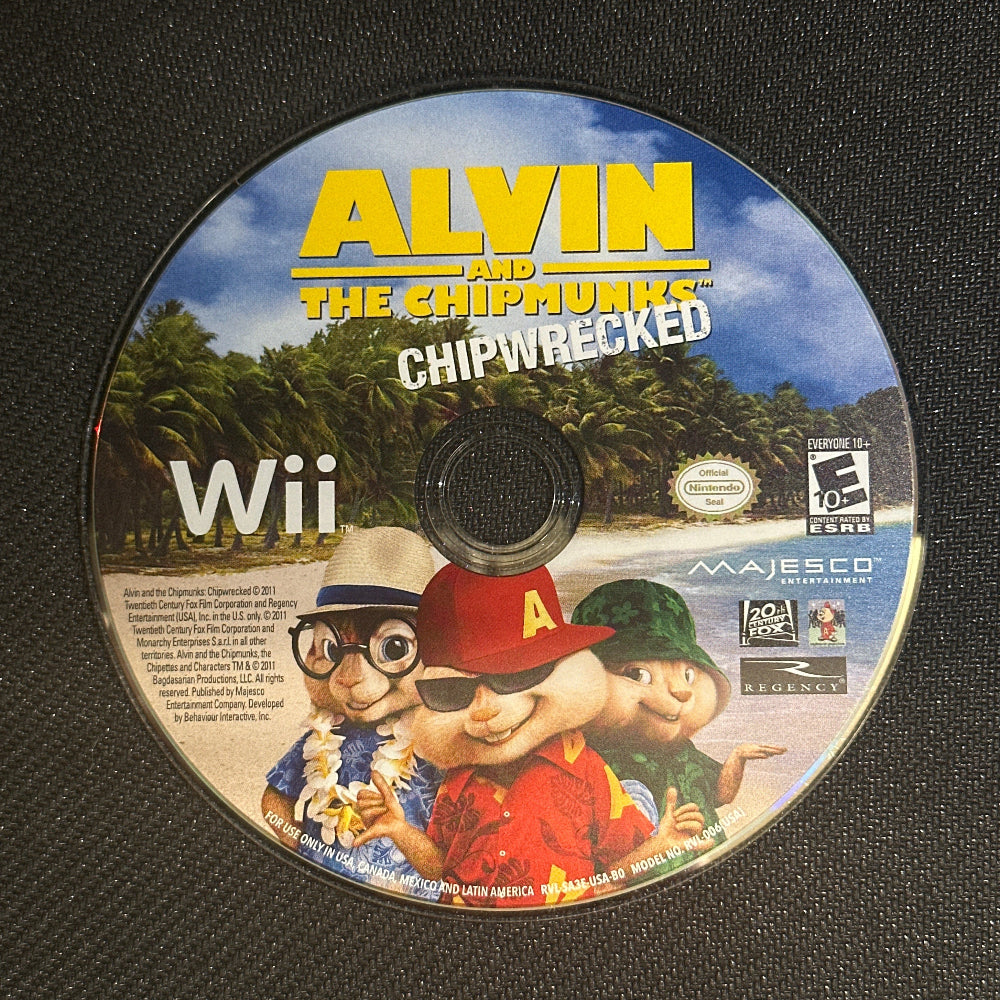 Wii game disc for 'Alvin and the Chipmunks: The Road Chip' on a black textured background