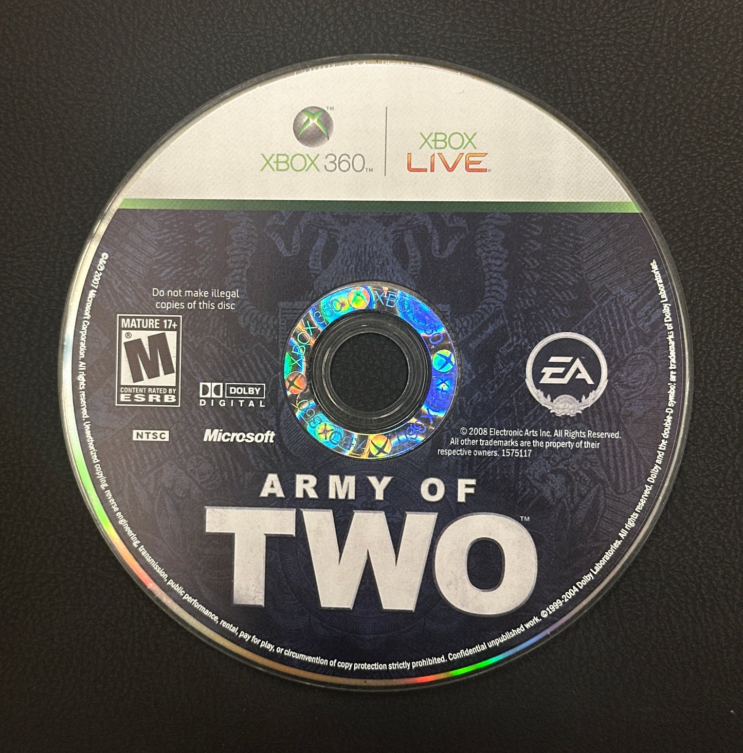 Game disc for 'Army of Two' on a black background