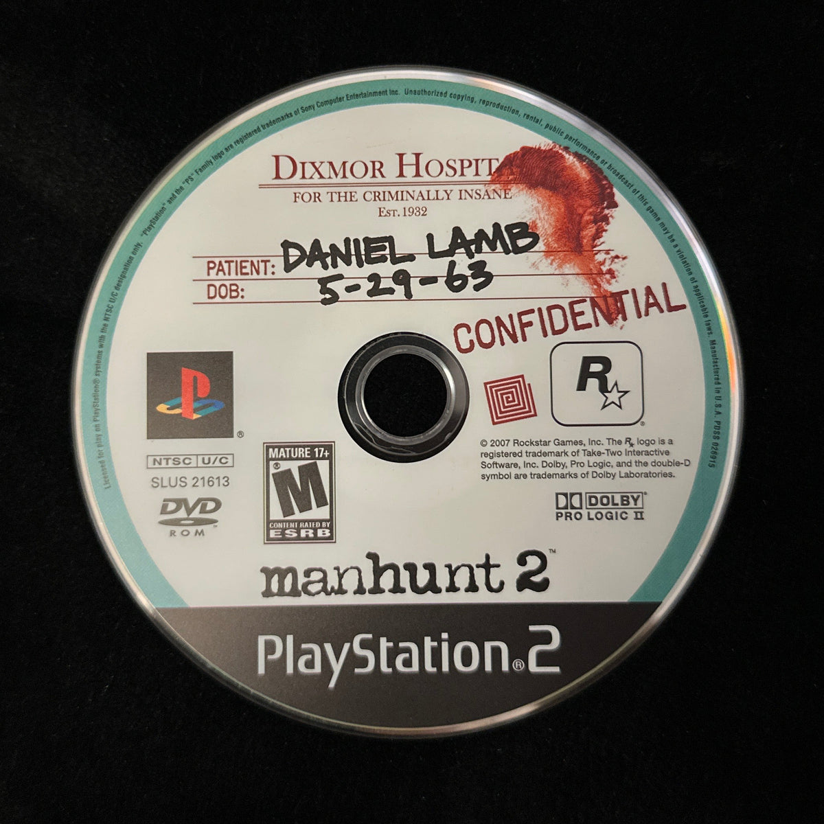 Manhunt 2 for PS2 (loose disc)