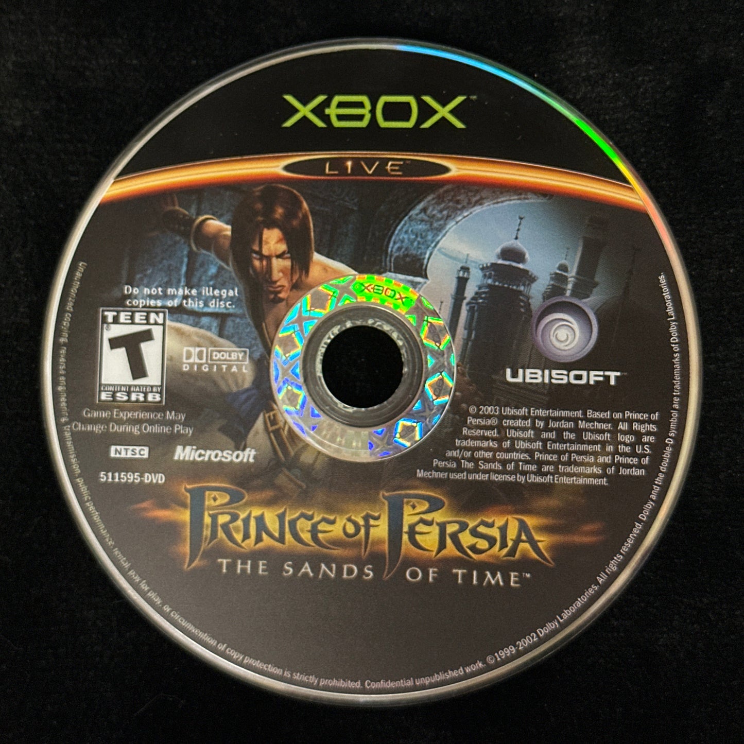 Game disc for 'Prince of Persia: The Sands of Time' on an Xbox console.