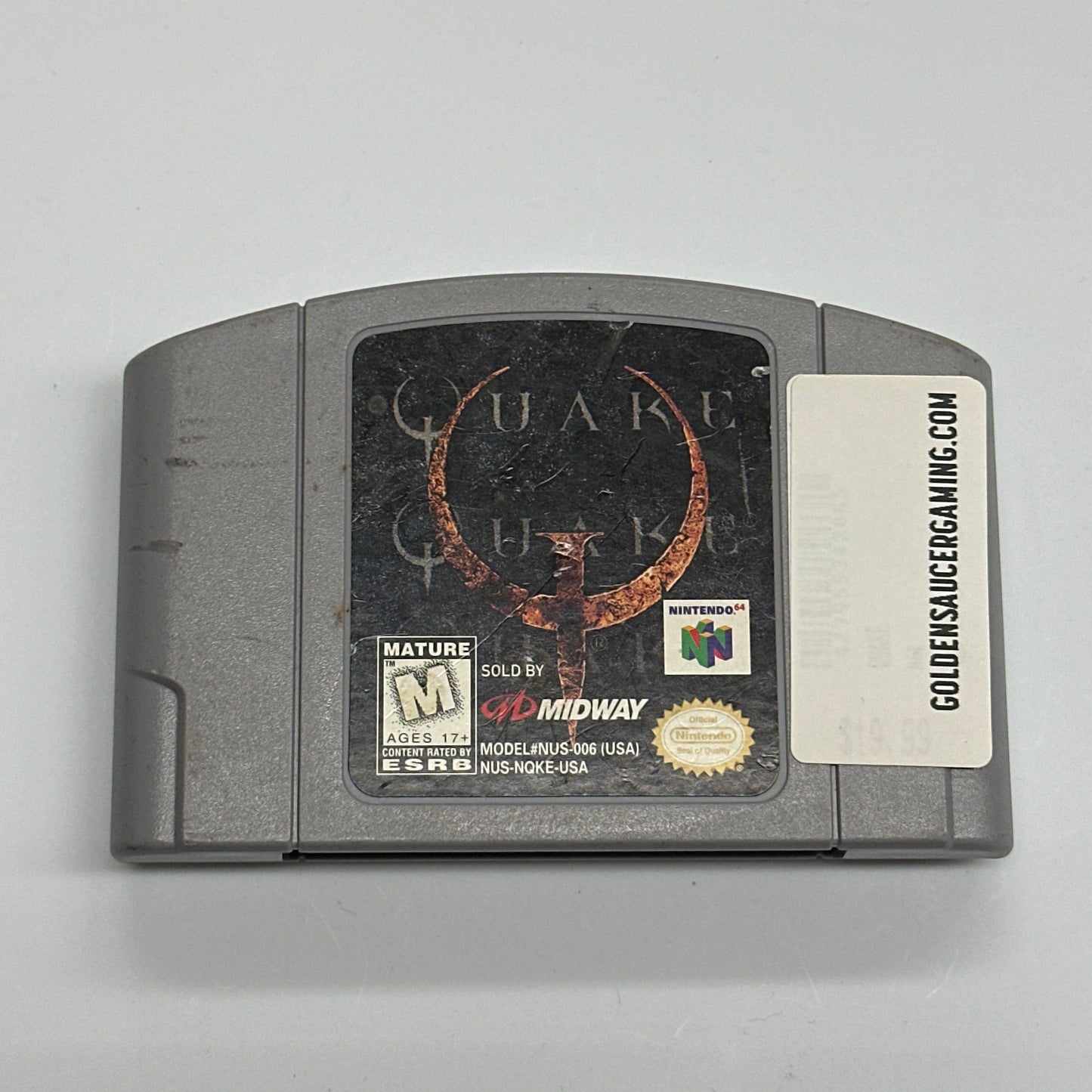 Game cartridge with label on a white background