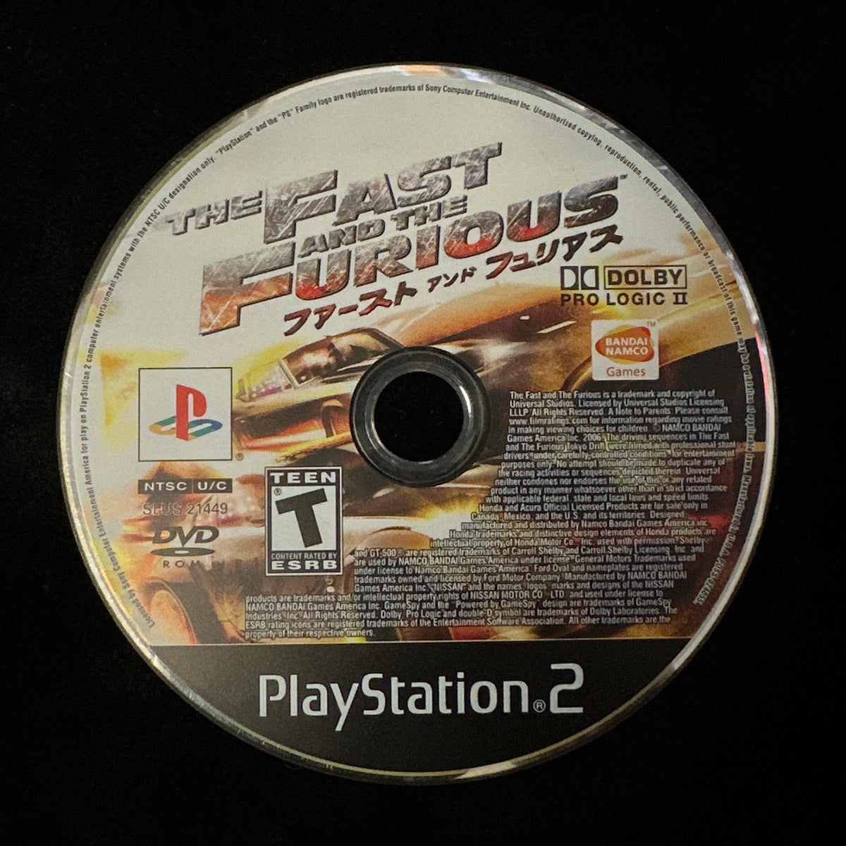 The Fast and the Furious for PlayStation 2 (loose disc)
