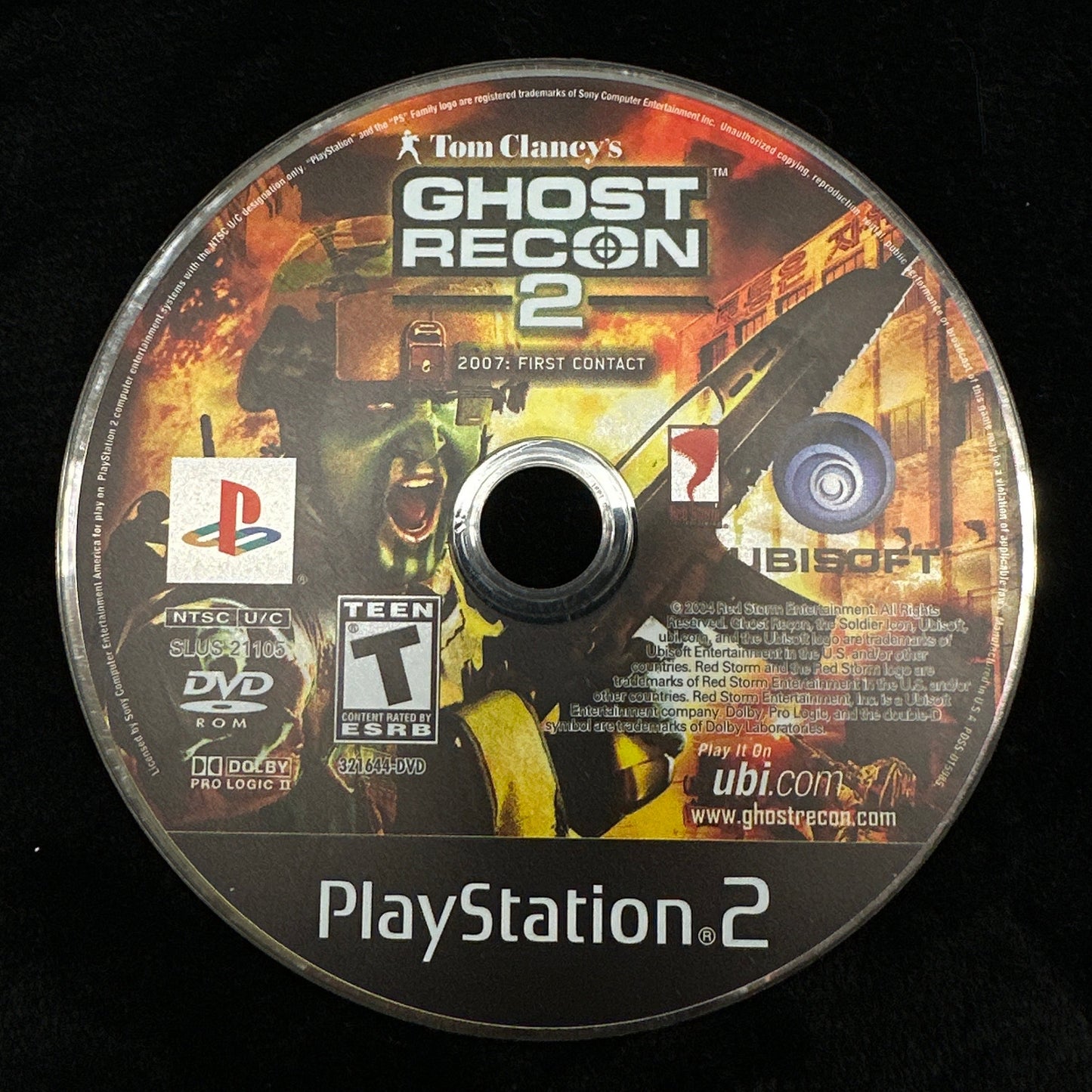 Game disc for 'Ghost Recon 2' on a PlayStation 2 console