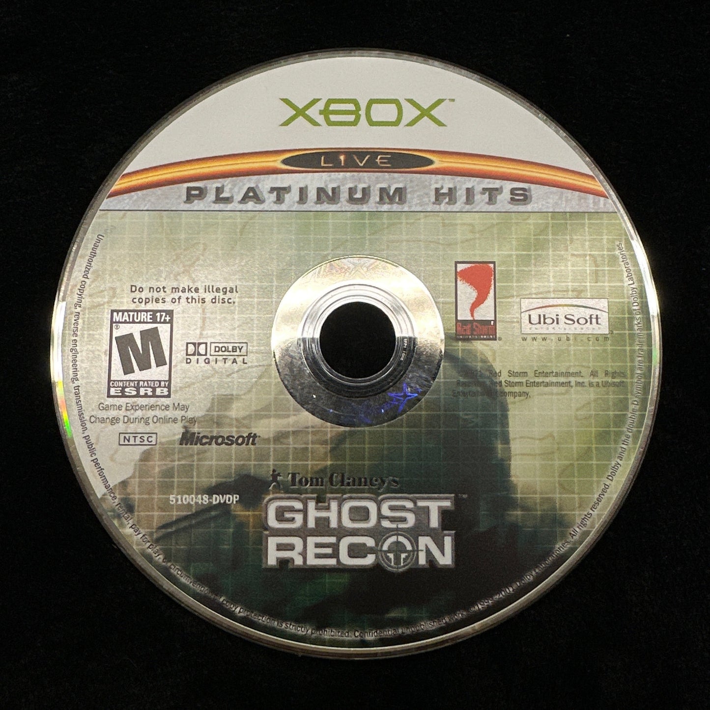 Game disc for 'Ghost Recon' on Xbox with visible wear on a black background
