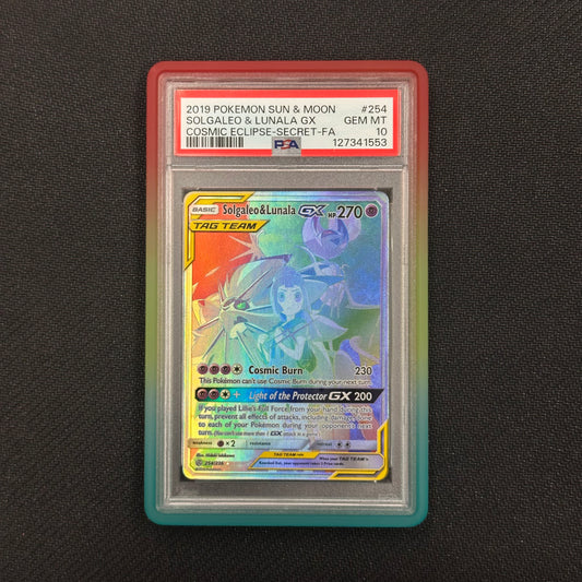 Pokémon trading card in a protective case on a dark background