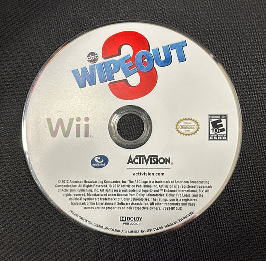 Wii game disc with 'Wipe Out' and Activision branding on a black background