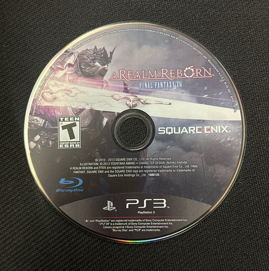 Game disc for 'Realms Reborn' by Square Enix on a black textured background