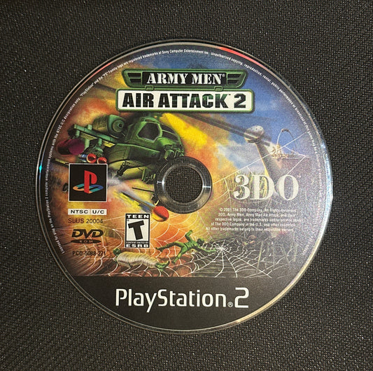 PlayStation 2 game disc titled 'Air Attack 2' on a textured black surface