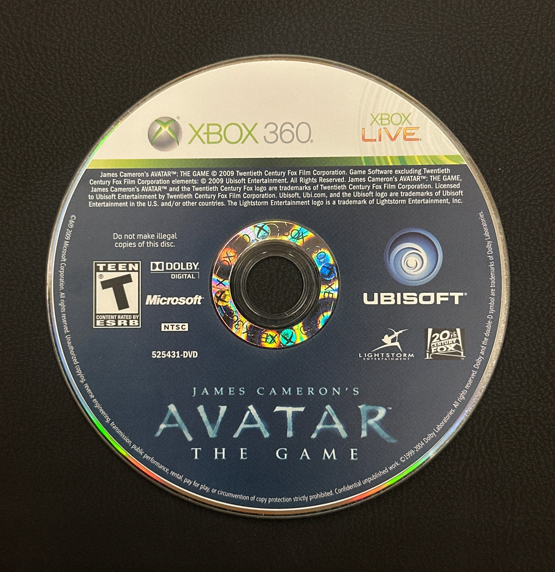 Game disc for 'Avatar: The Game' on Xbox 360 with Ubisoft branding
