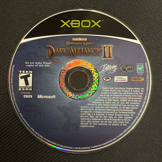 Game disc for 'Dark Alliance II' on an Xbox console