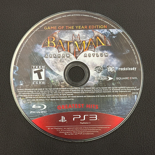 Batman Arkham Asylum (Greatest Hits) [Game of the Year Edition] for PlayStation 3 (Loose Disc)