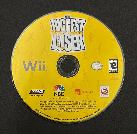 Yellow game disc for 'The Biggest Loser' on a black surface