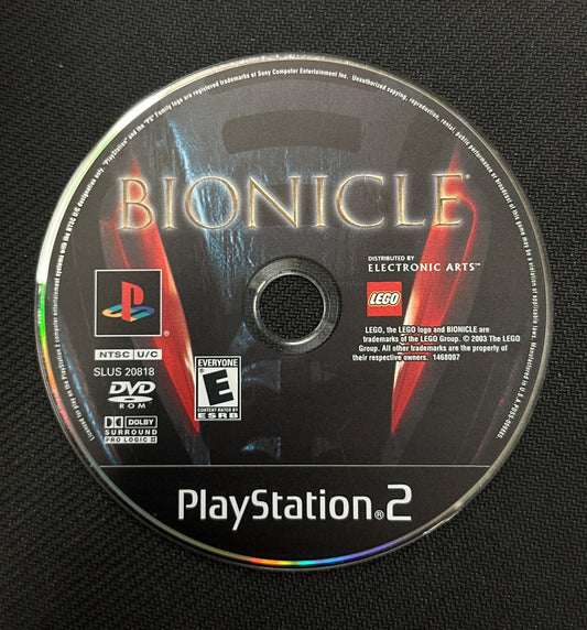 PlayStation 2 game disc for 'Bionicle' on a black background