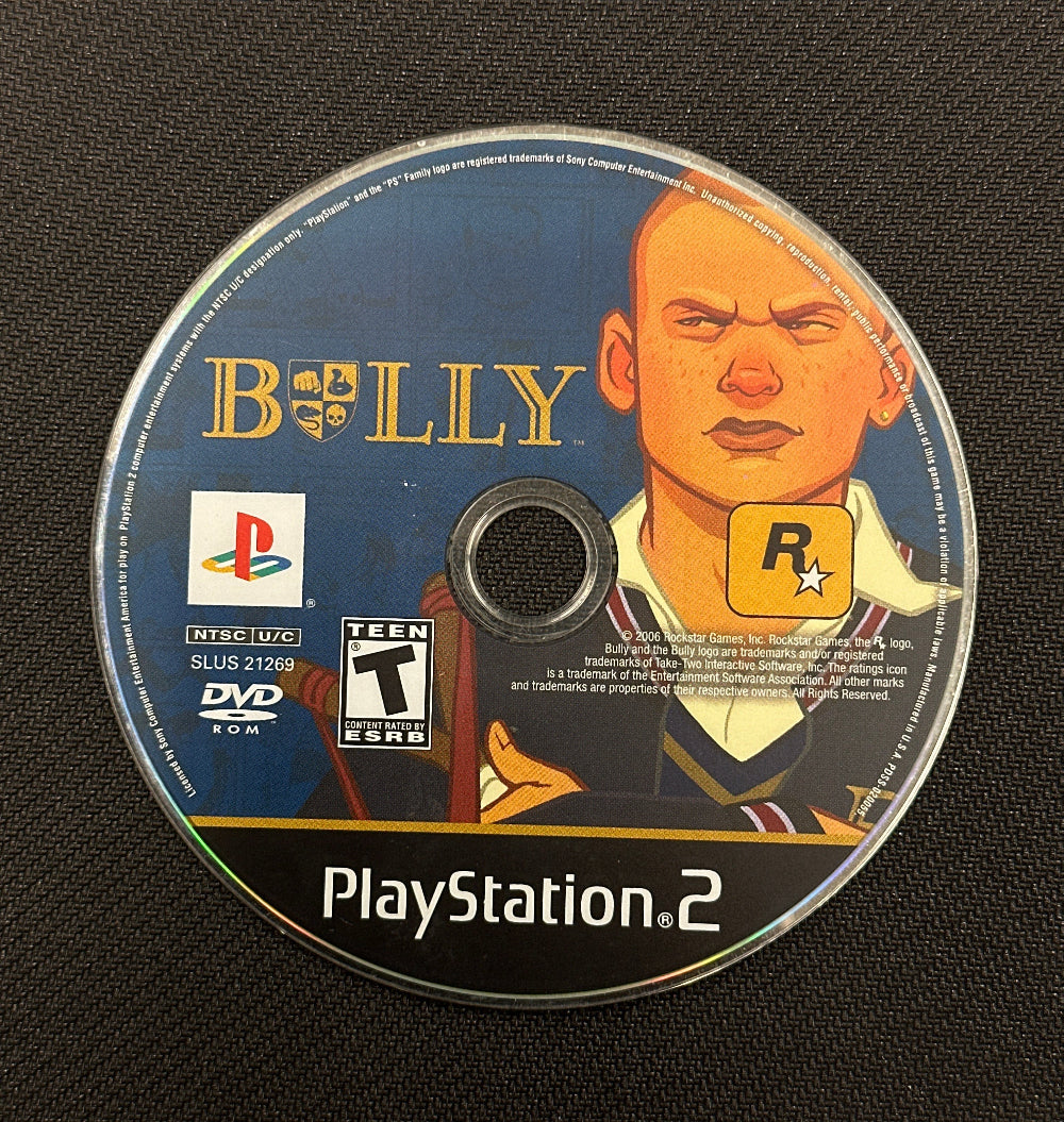 PlayStation 2 game disc labeled 'bully' on a black background