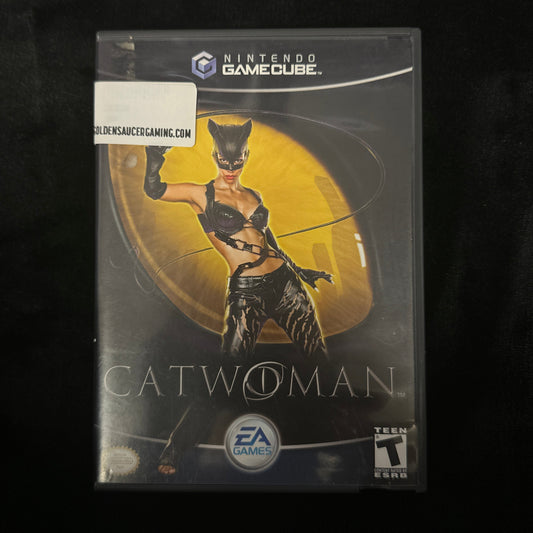 Catwoman video game case for Nintendo GameCube on a dark background
