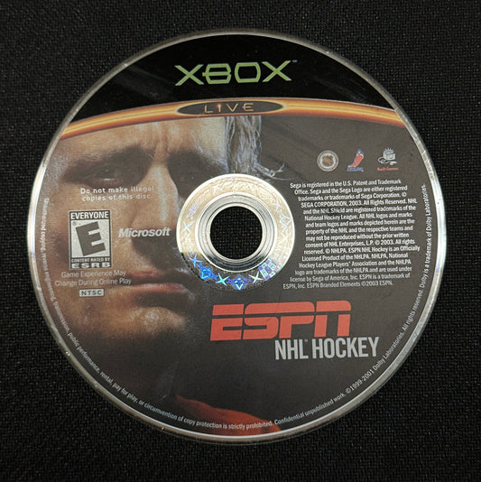 ESPN NHL Hockey game disc for Xbox on a black background