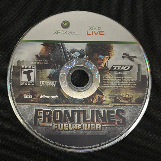 Game disc for 'Frontlines: Fuel of War' on a black background