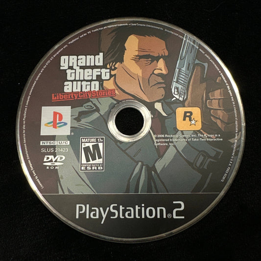 PlayStation 2 game disc for 'Grand Theft Auto' on a black background