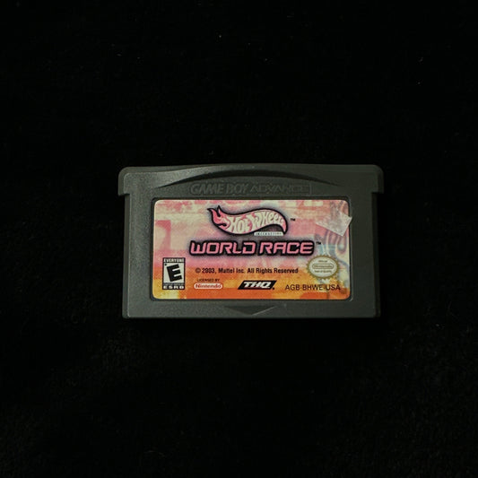 Game cartridge for 'World Race' on a black background