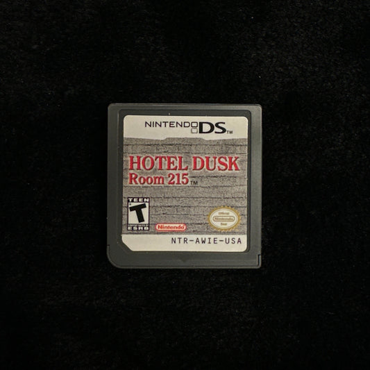 Nintendo DS game cartridge titled 'Hotel Dusk: Room 215' on a black background