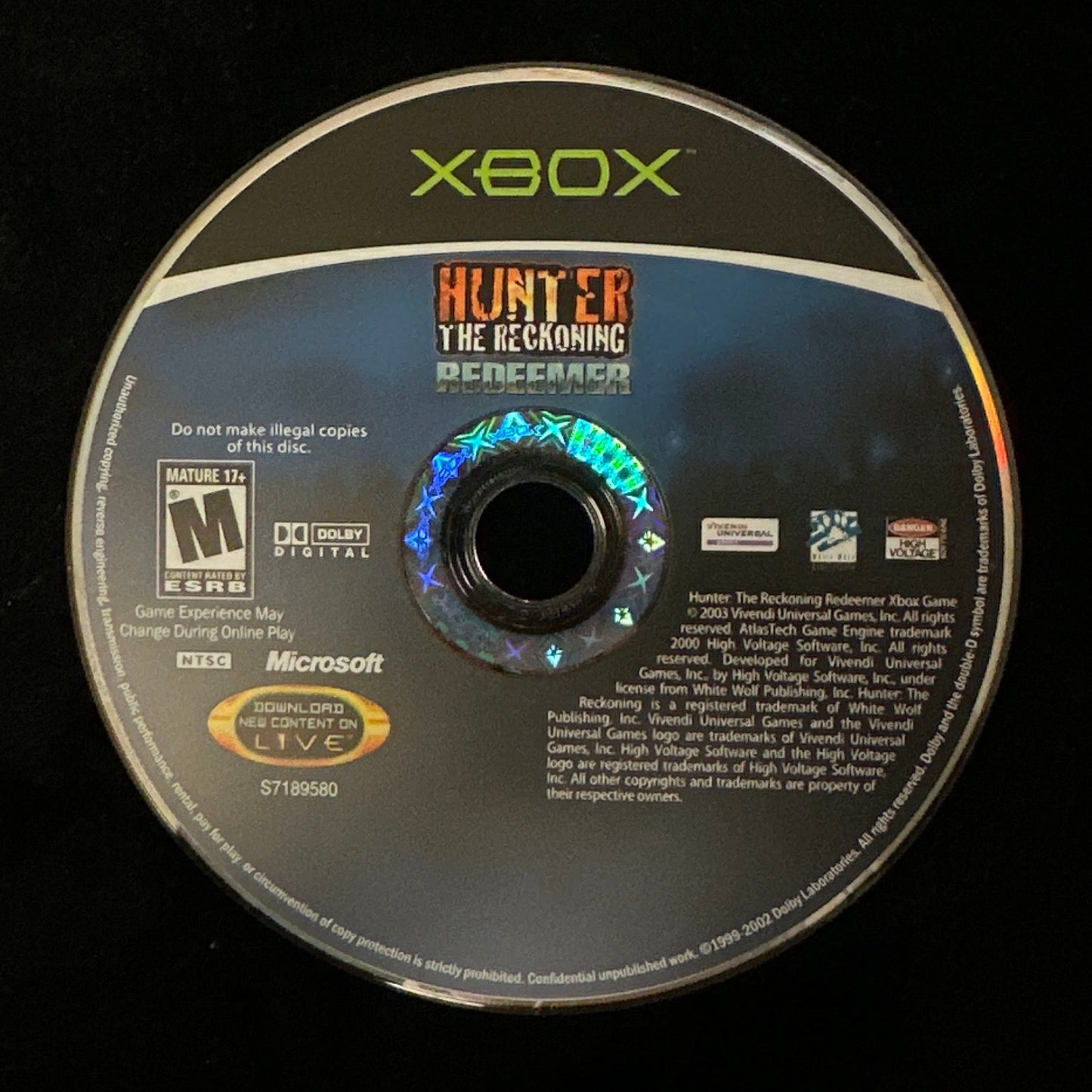 Hunter the Reckoning Redeemer for Xbox (loose disc)
