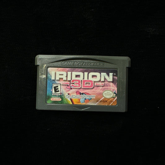 Game cartridge with 'Iridion 3D' branding on a black background