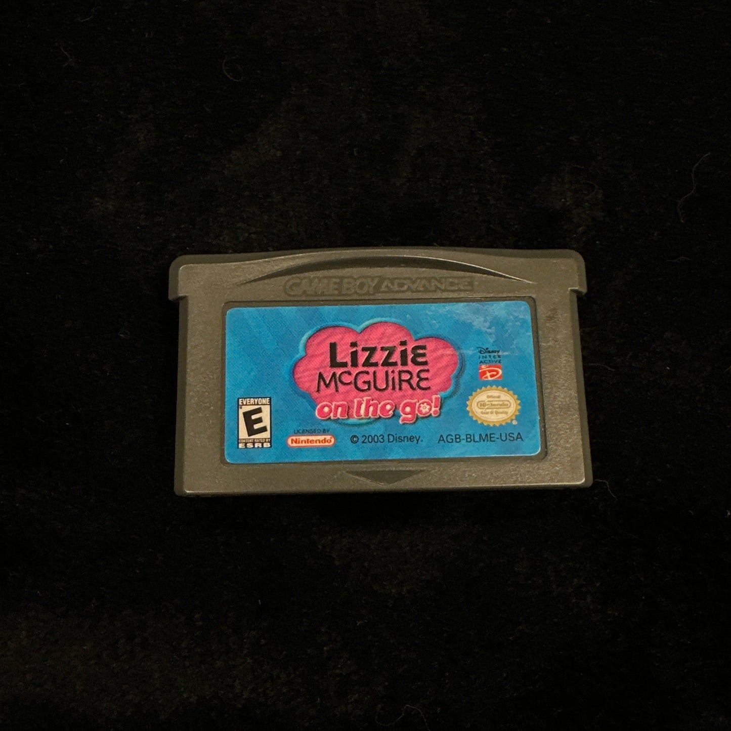 Game cartridge with 'Lizzie McGuire' branding on a dark background