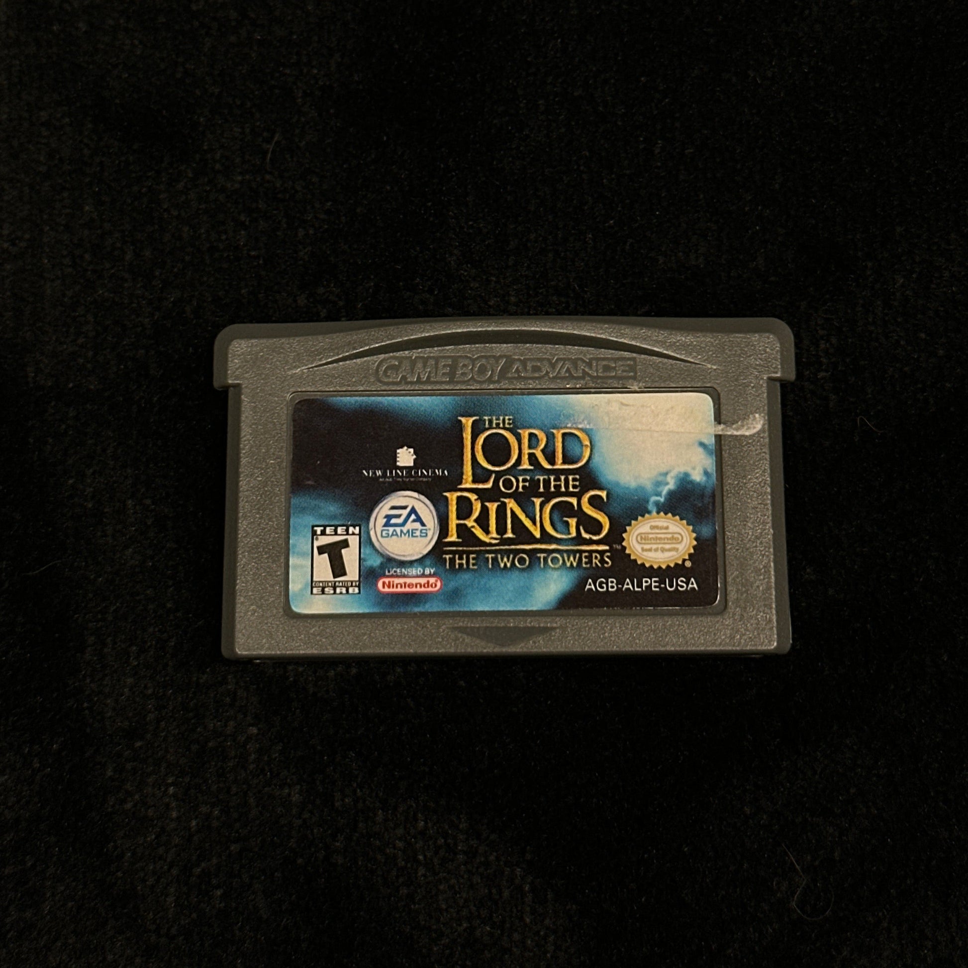 Game cartridge for 'The Lord of the Rings' on a black background