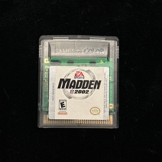 Gaming cartridge for 'Madden 2002' on a black background