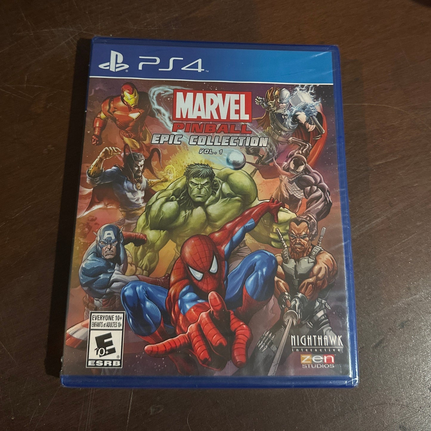 Marvel game case on wooden surface