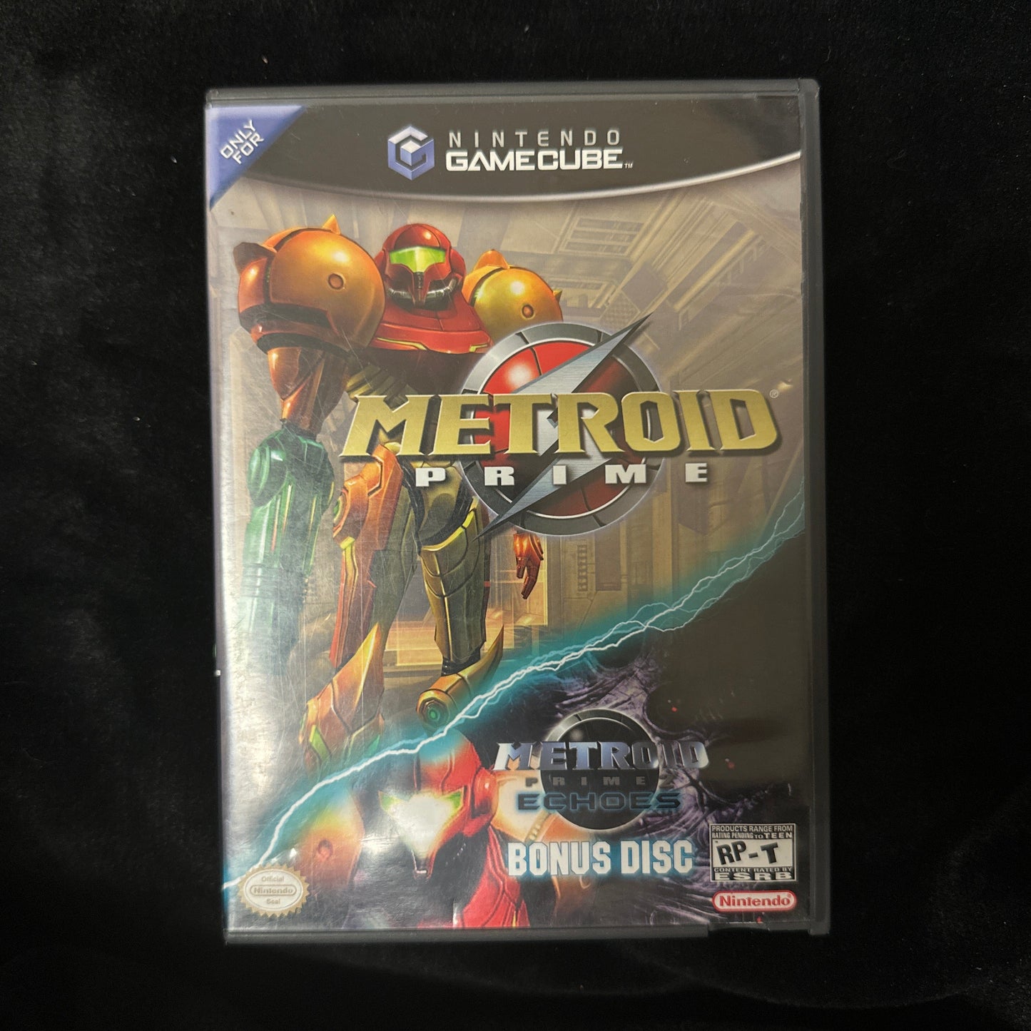 Metroid Prime GameCube game case on a dark background