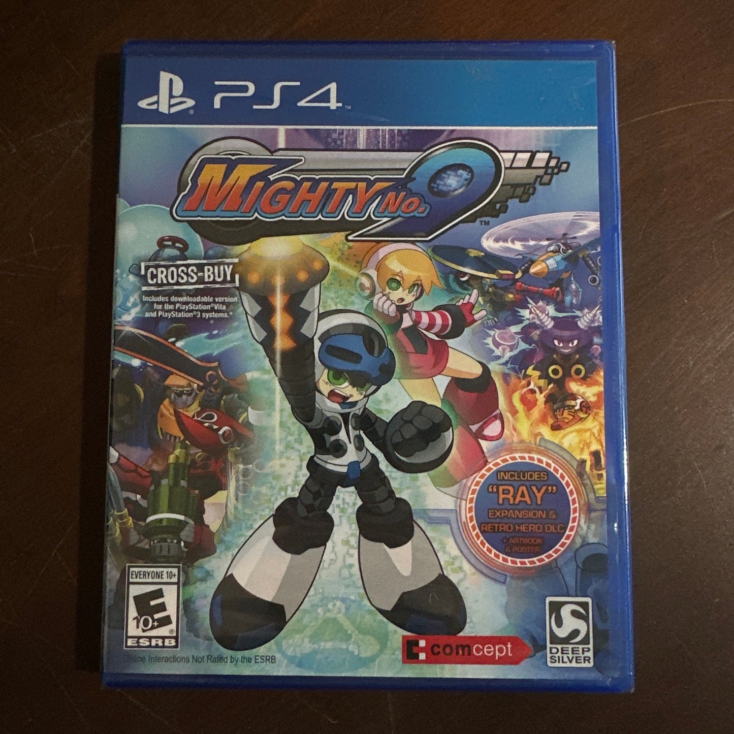 Mighty No. 9 game case for PS4 on a dark surface