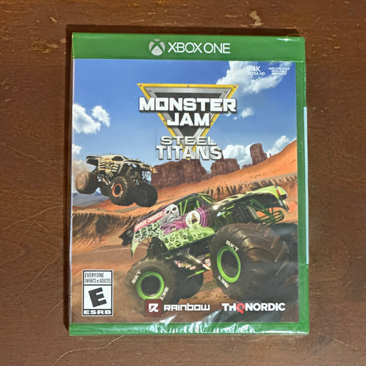 Monster Jam Steel Titans game case for Xbox One on a wooden surface