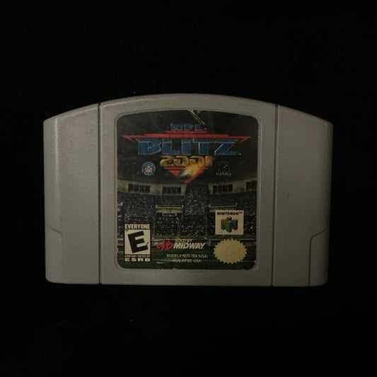 A Nintendo 64 game cartridge for 'NFL Blitz' on a plain black background.