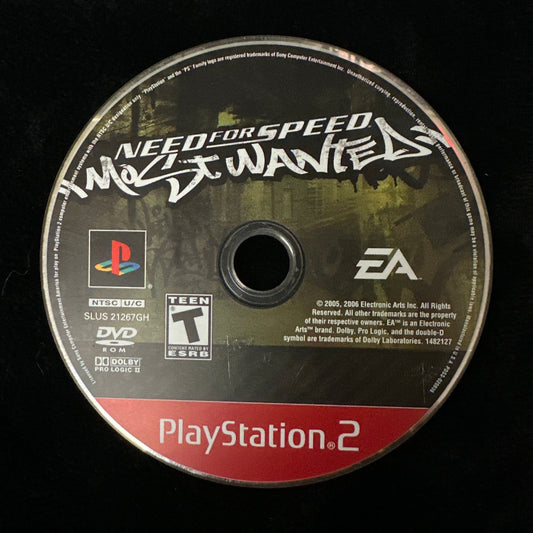 PlayStation 2 game disc for 'Need for Speed: Most Wanted' on a dark background
