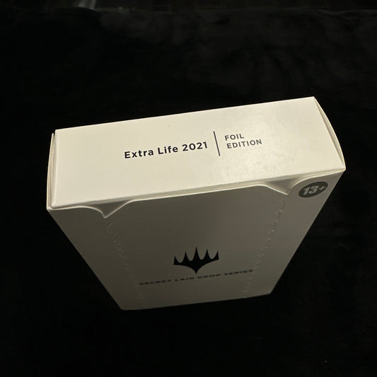 Box labeled 'Extra Life 2021' on a dark background