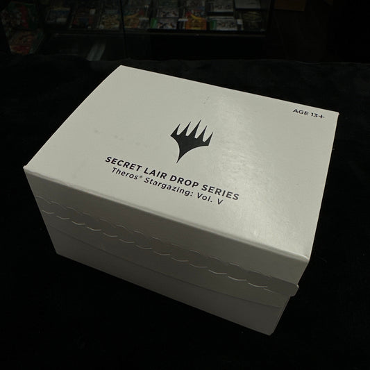 White box with black text and logo on a dark background