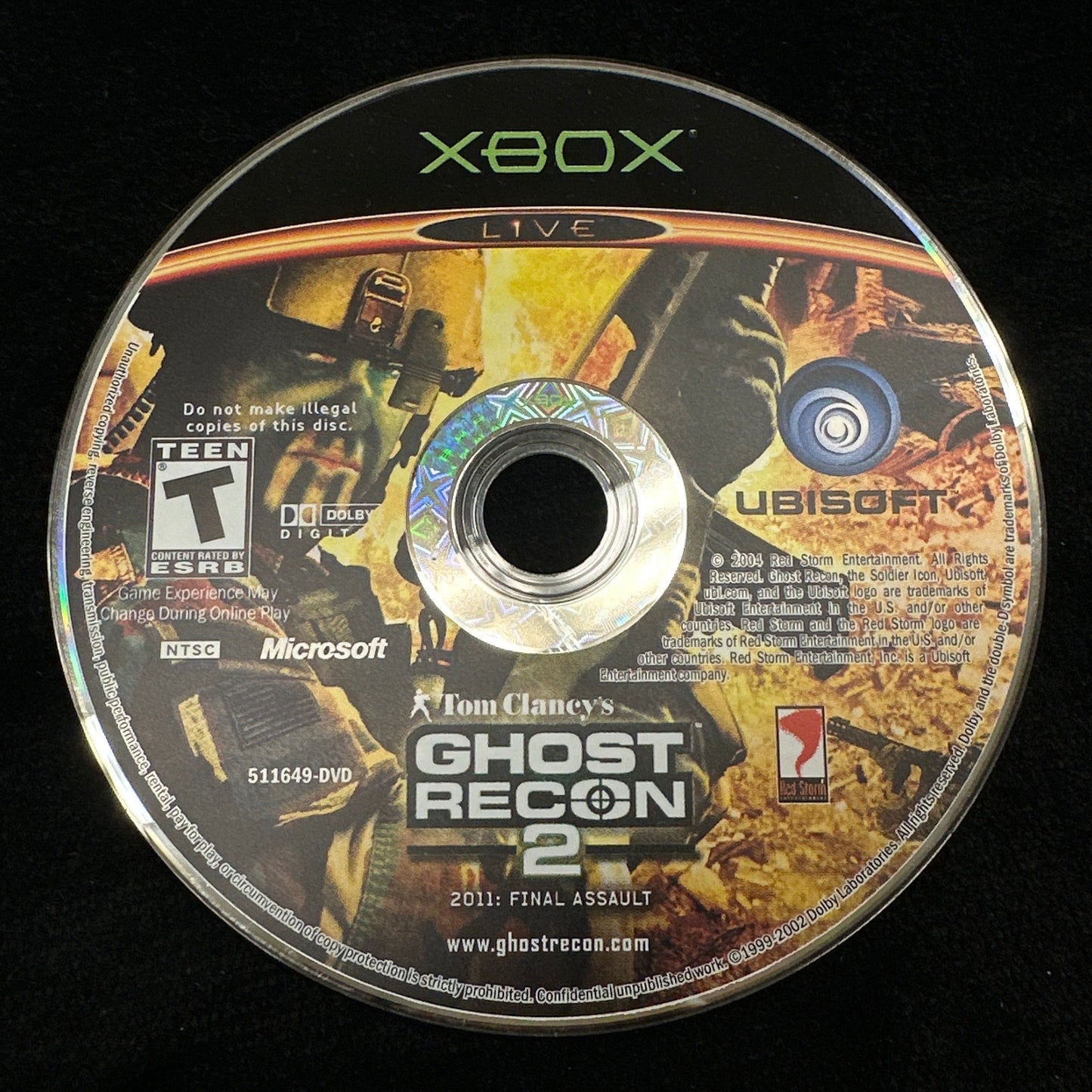 Game disc for 'Tom Clancy's Ghost Recon 2' on an Xbox console