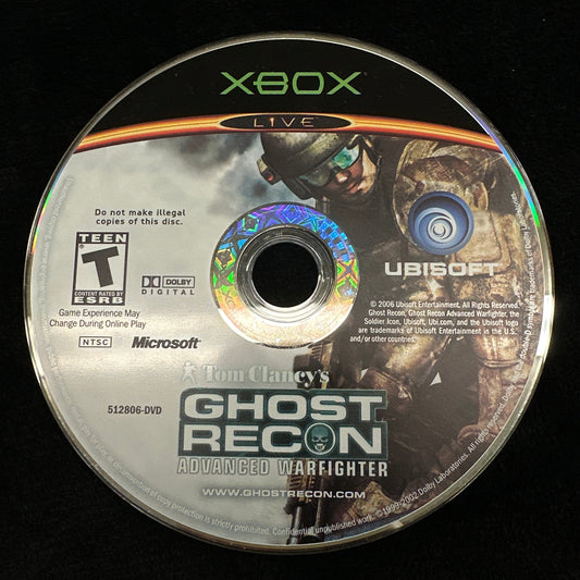 Game disc for 'Ghost Recon: Advanced Warfighter' on an Xbox console.