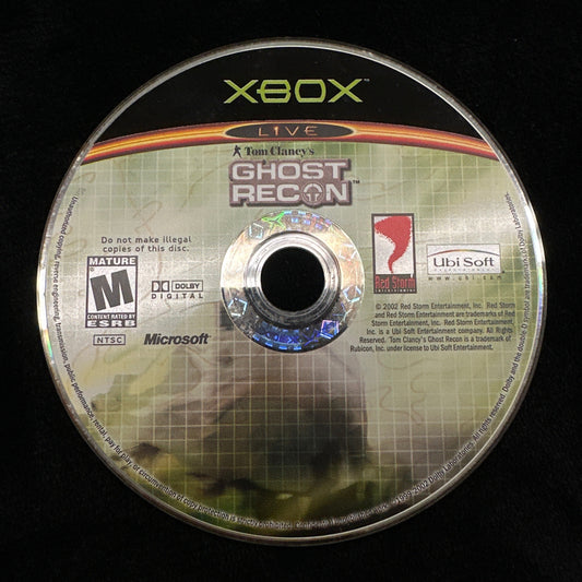 Game disc for 'Tom Clancy's Ghost Recon' on an Xbox console with a black background