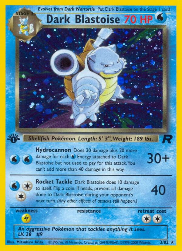 Pokémon trading card featuring Dark Blastoise with blue and yellow border