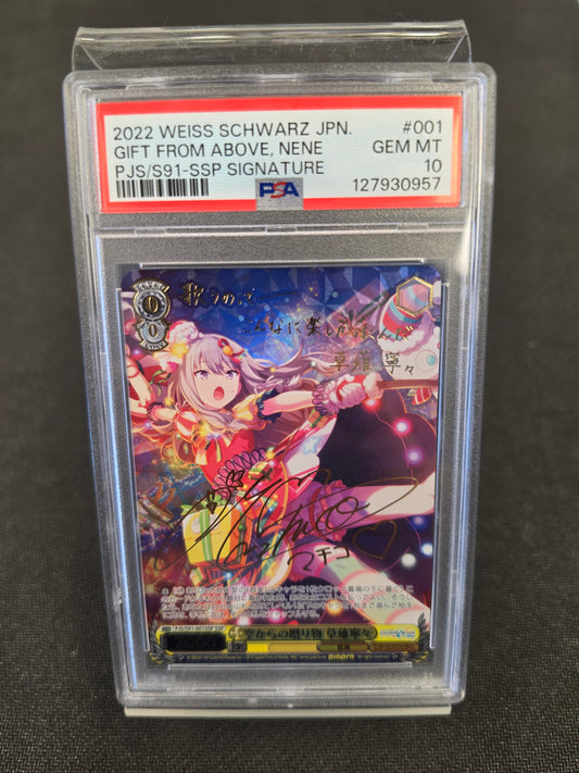 PSA Gem Mint [10] #001 2022 Weiss Schwarz JPN. Gift From Above, Nene PJS/S91-SSP Signature [POP. 17]